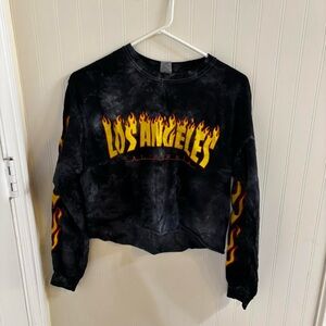 Blue tie dye Flame Los angels trasher Graphic Short Sleeve Tee